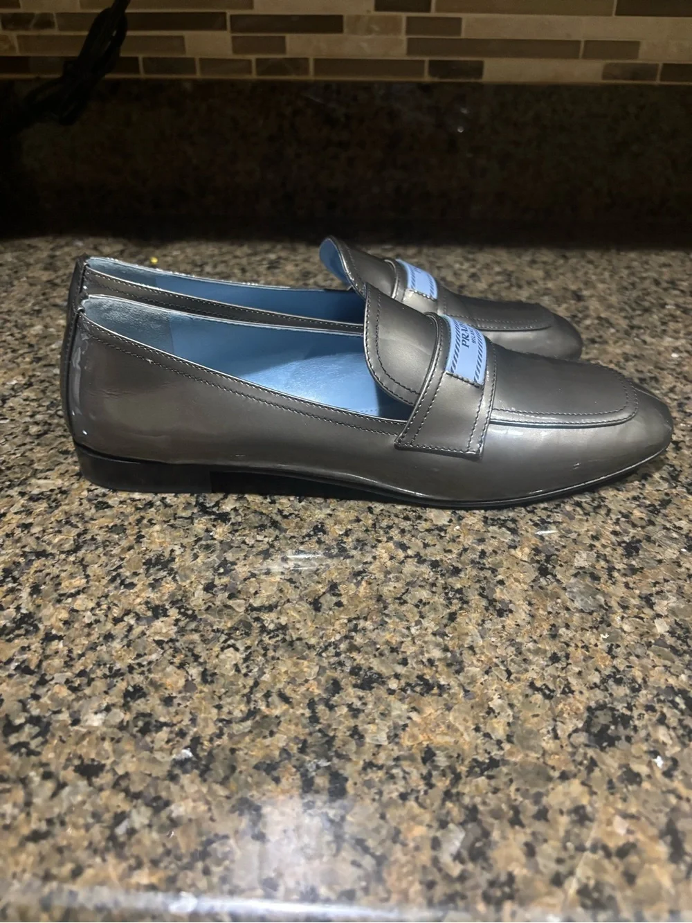 Prada Metallic Gray Leather Women’s Loafers